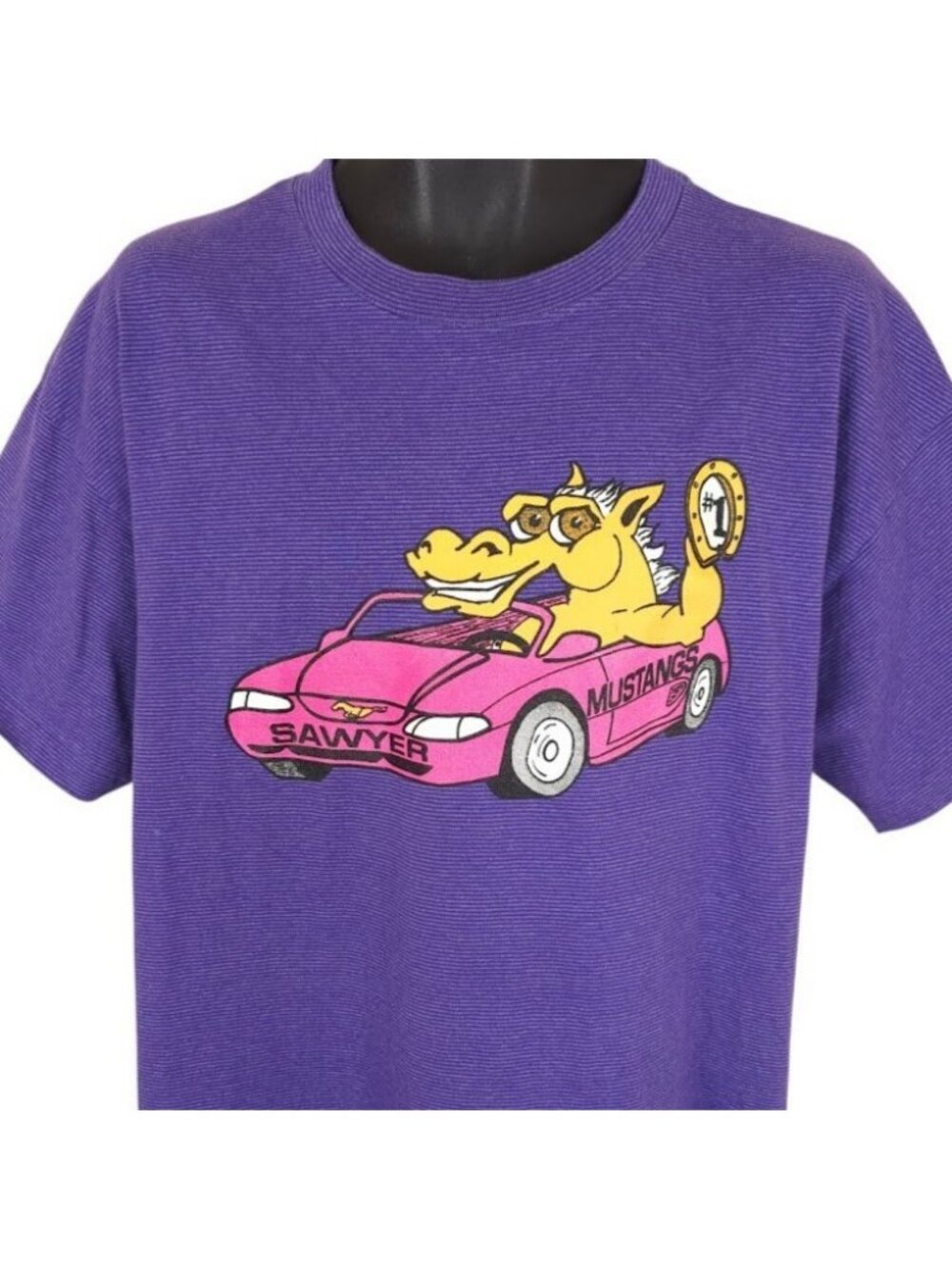 Vintage Sawyer Mustangs T Shirt Mens Size XL Purple 90s Las Vegas Made In USA